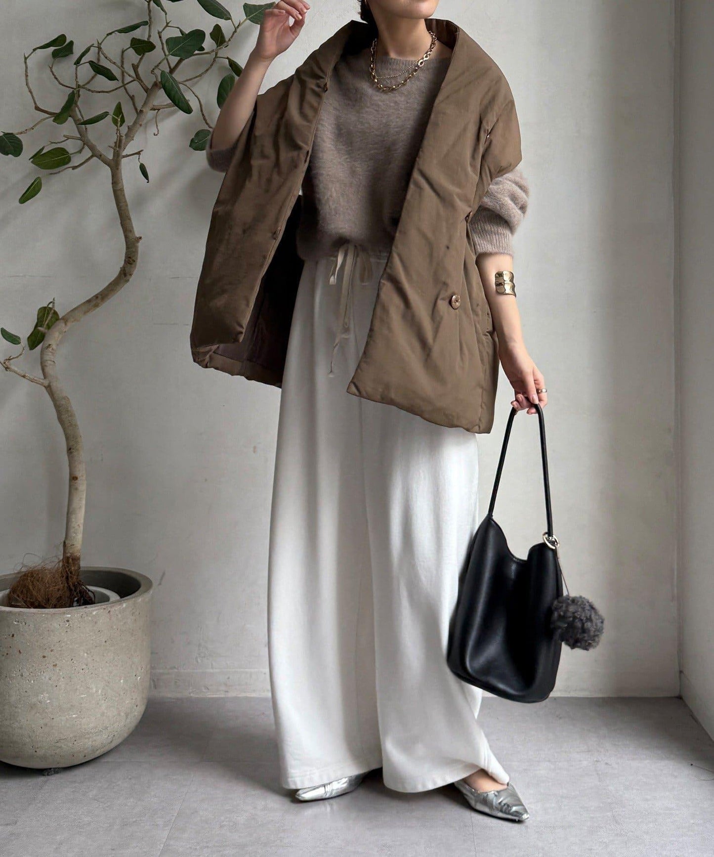 圍巾式仿毛羽絨馬甲