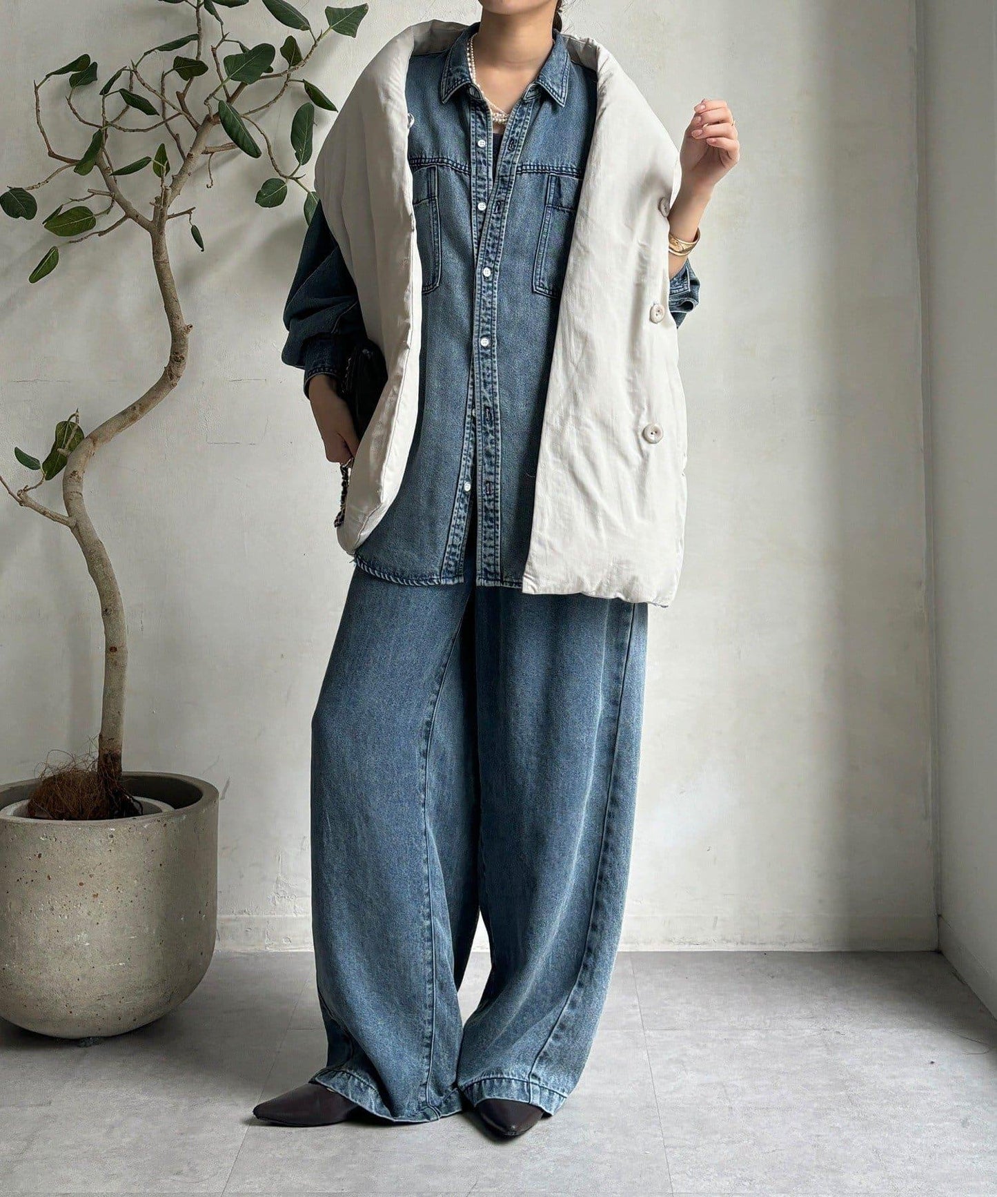 圍巾式仿毛羽絨馬甲