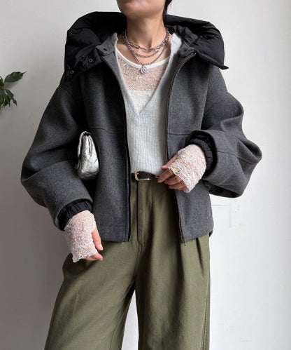 法蘭絨拼接塔夫綢短夾克