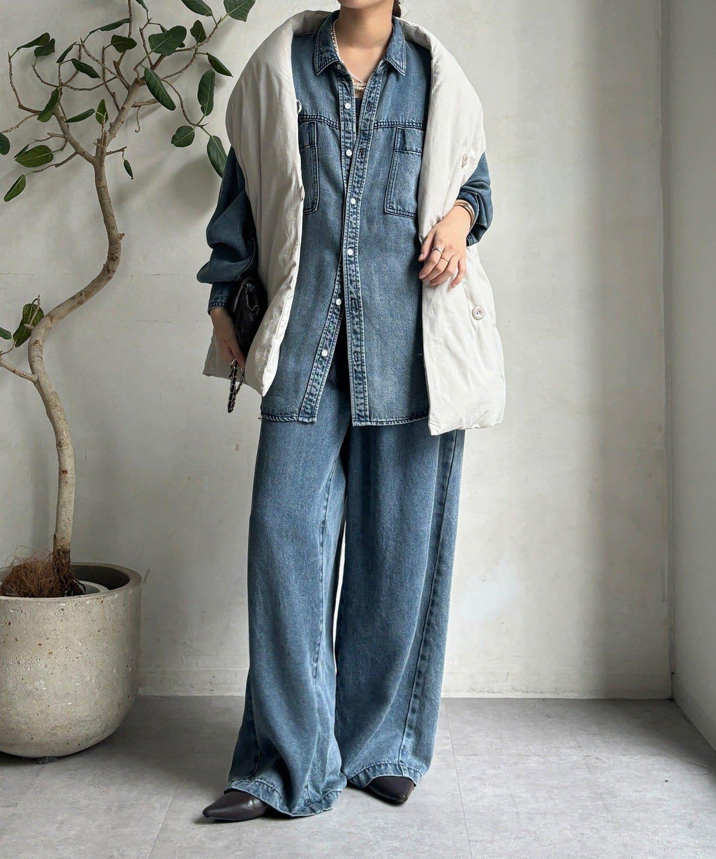 圍巾式仿毛羽絨馬甲