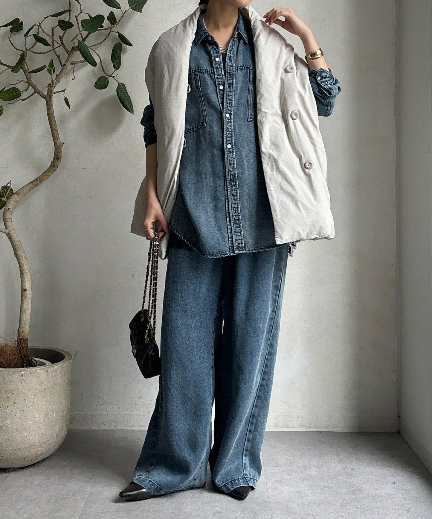 圍巾式仿毛羽絨馬甲