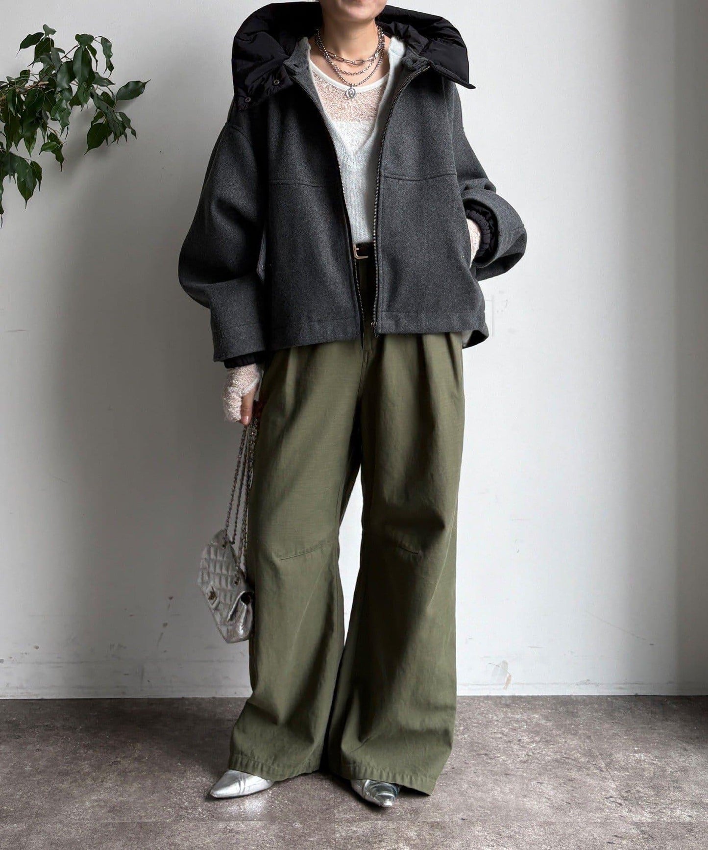 法蘭絨拼接塔夫綢短夾克