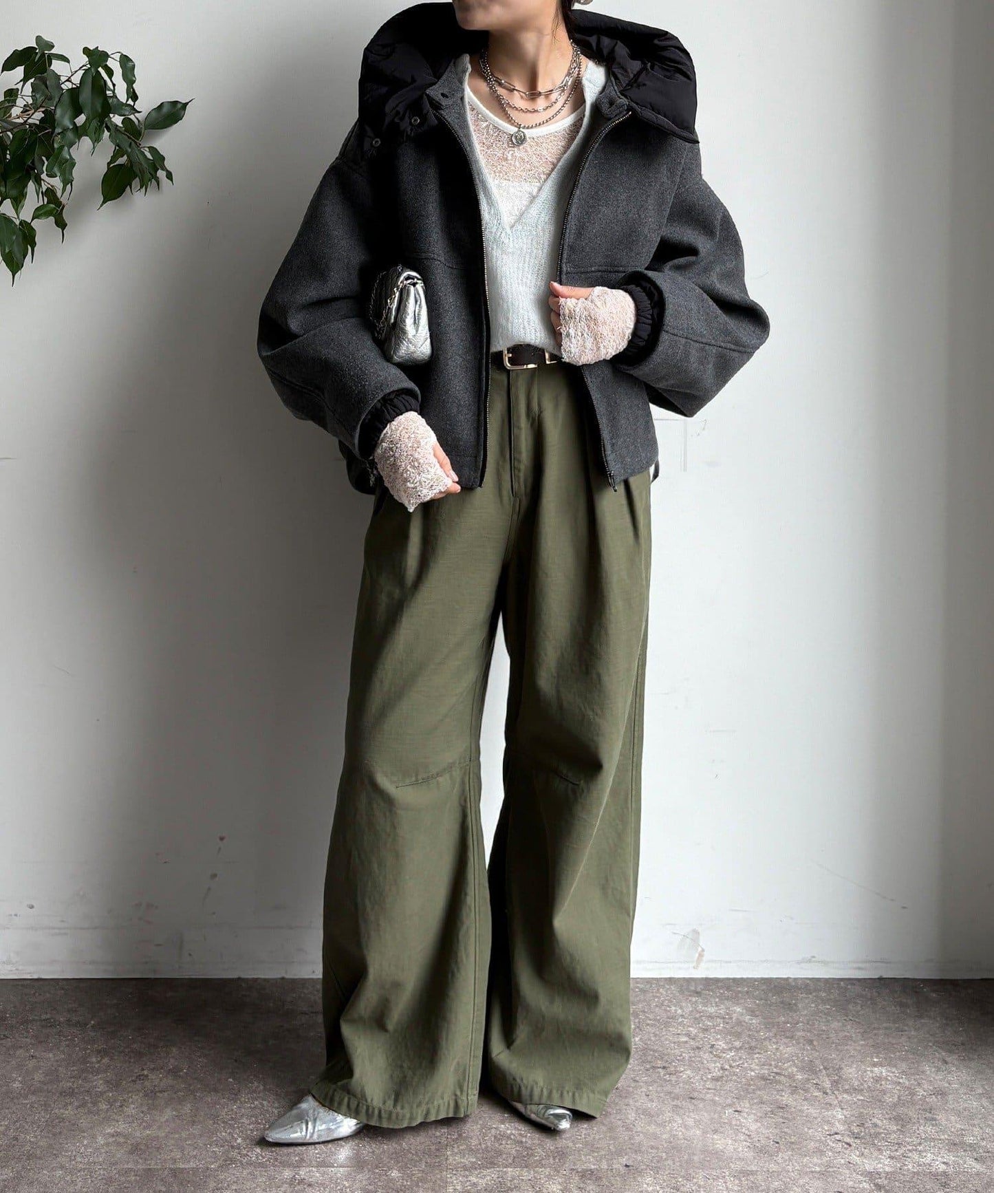 法蘭絨拼接塔夫綢短夾克