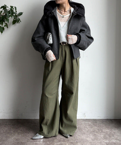 法蘭絨拼接塔夫綢短夾克