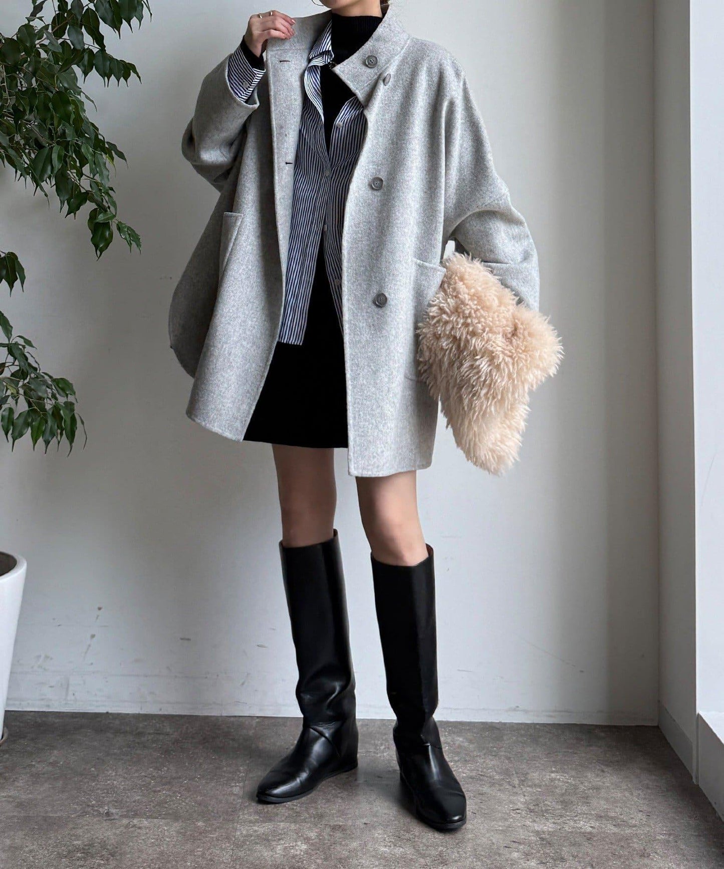 羊毛輕薄雙面立領大衣