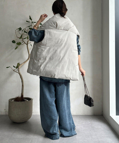 圍巾式仿毛羽絨馬甲