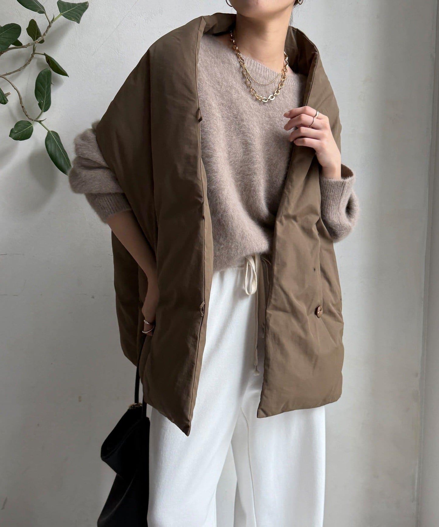 圍巾式仿毛羽絨馬甲