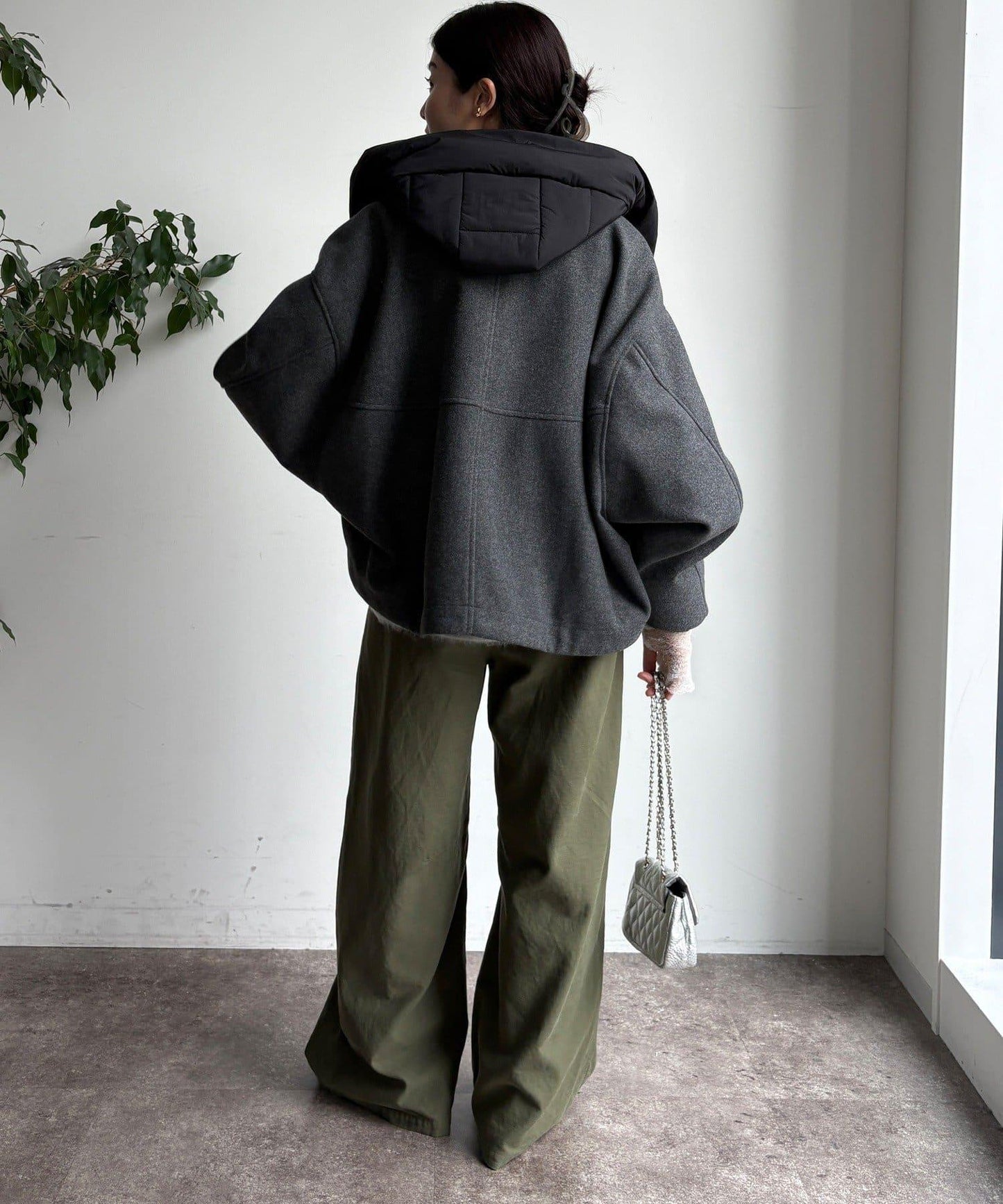 法蘭絨拼接塔夫綢短夾克