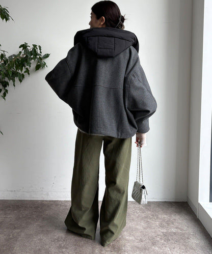 法蘭絨拼接塔夫綢短夾克