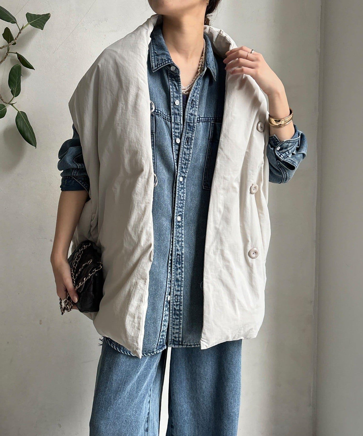 圍巾式仿毛羽絨馬甲