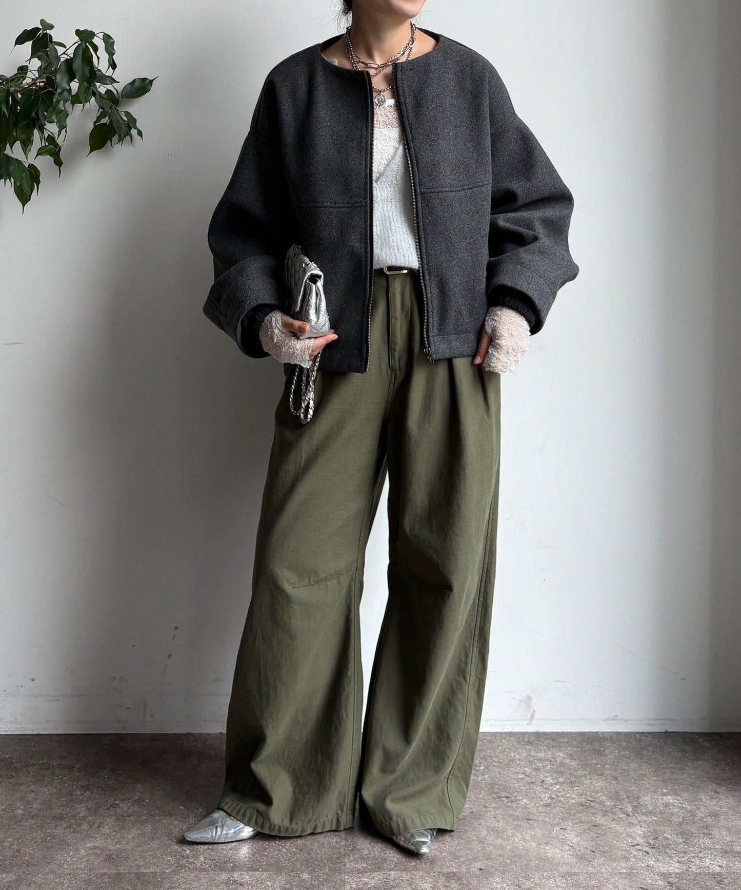 法蘭絨拼接塔夫綢短夾克