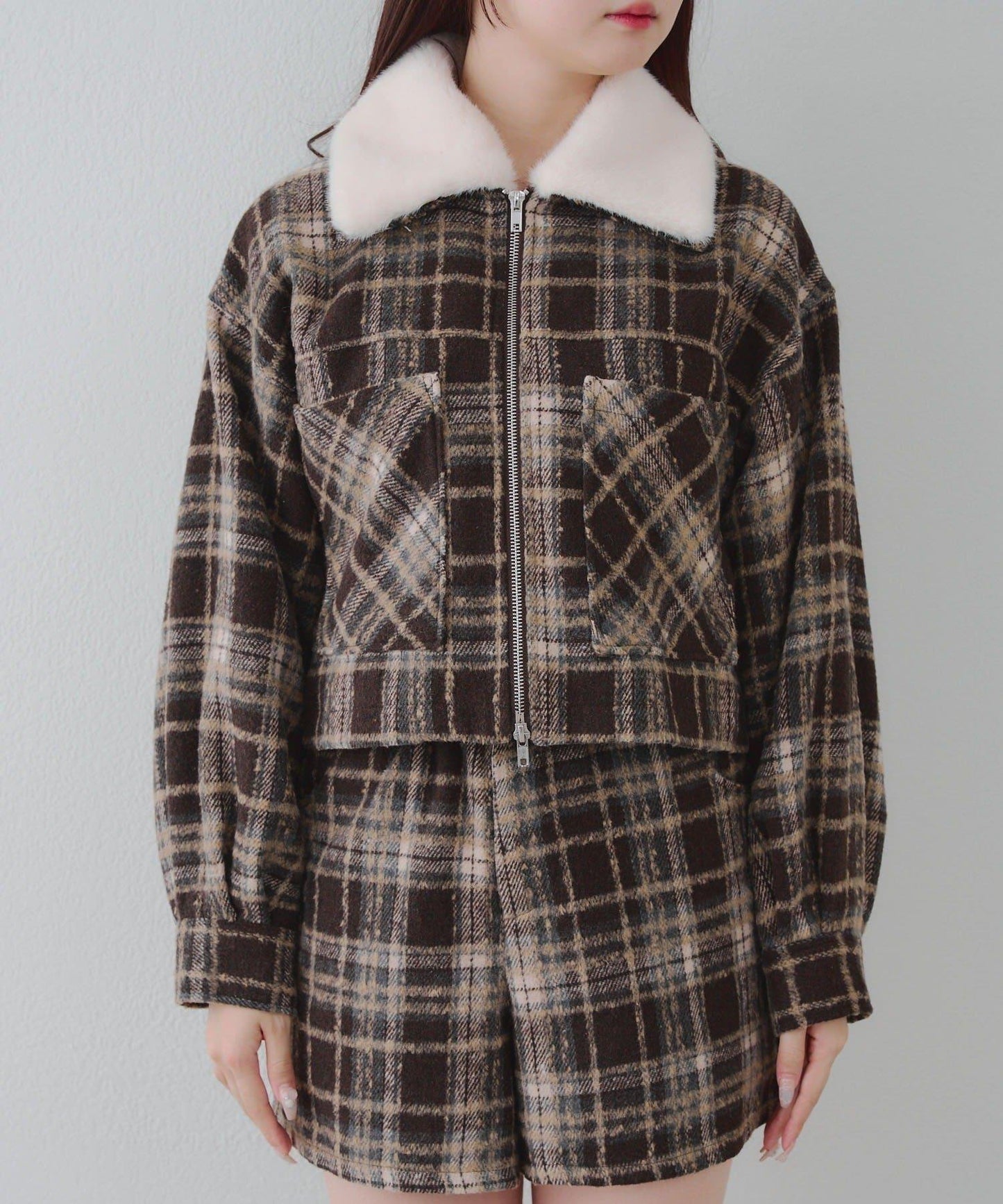 【RMAF】帶毛領拉鍊短款夾克