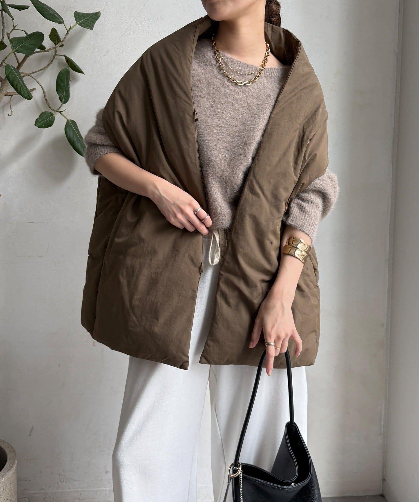 圍巾式仿毛羽絨馬甲