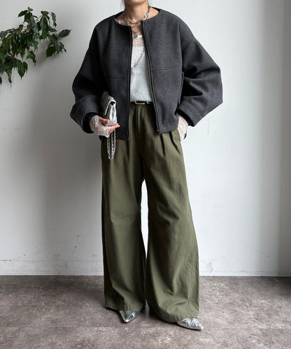 法蘭絨拼接塔夫綢短夾克