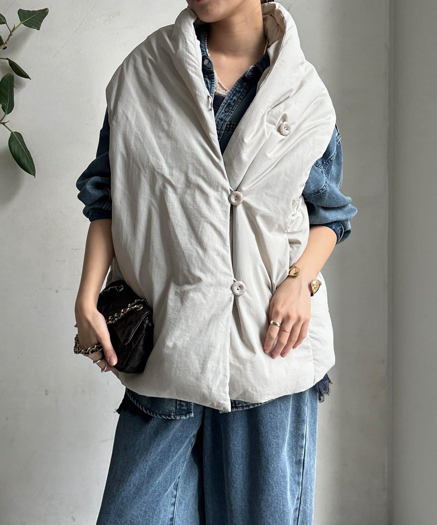 圍巾式仿毛羽絨馬甲