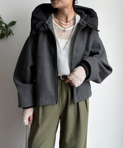 法蘭絨拼接塔夫綢短夾克