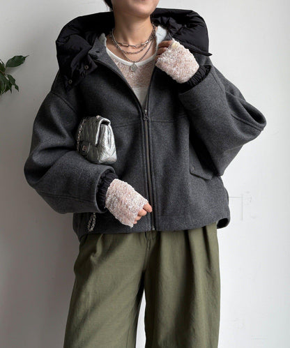 法蘭絨拼接塔夫綢短夾克