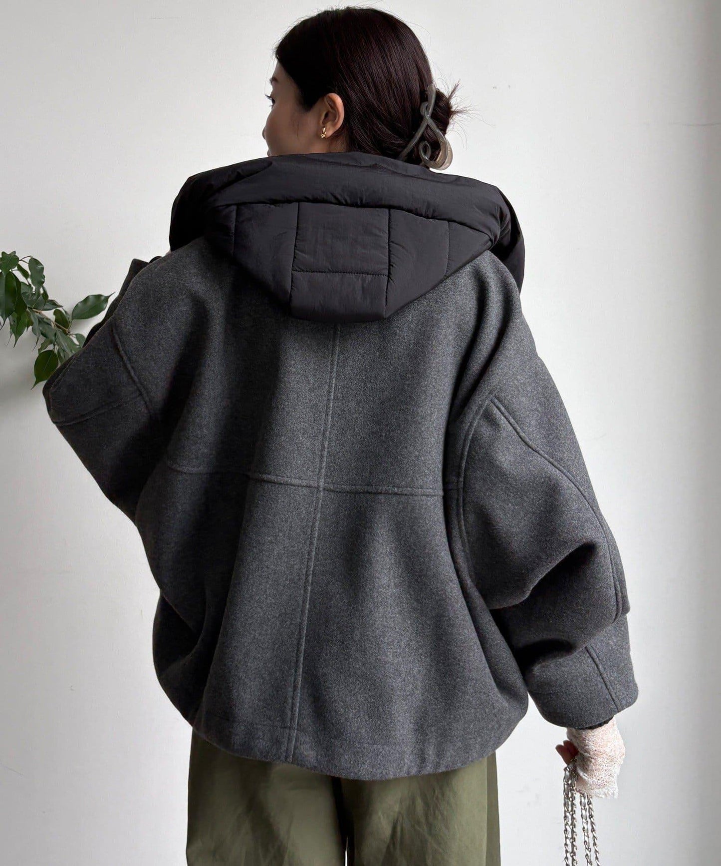 法蘭絨拼接塔夫綢短夾克