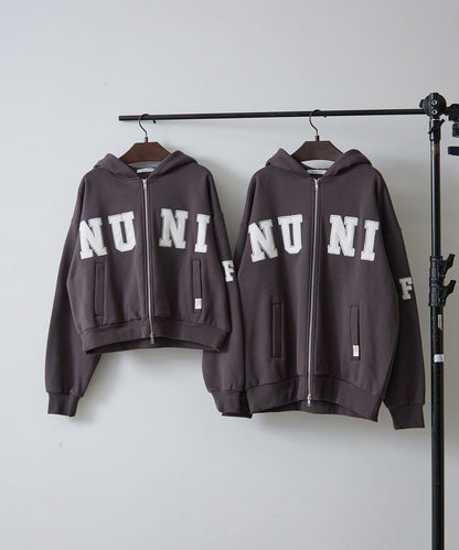【NUNIFE】【可選兩種長度！】加絨印花連帽衛衣