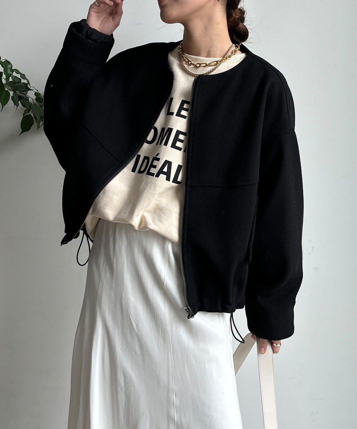 法蘭絨拼接塔夫綢短夾克