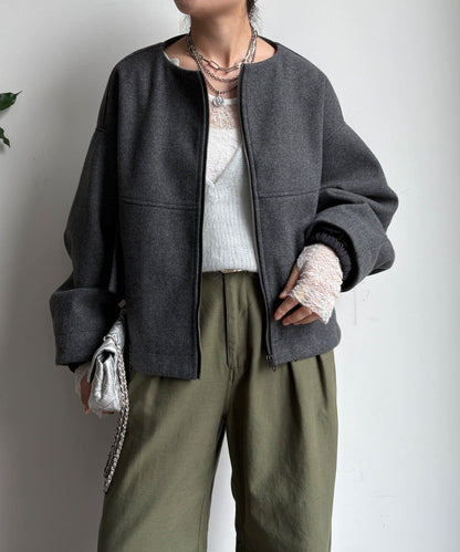 法蘭絨拼接塔夫綢短夾克