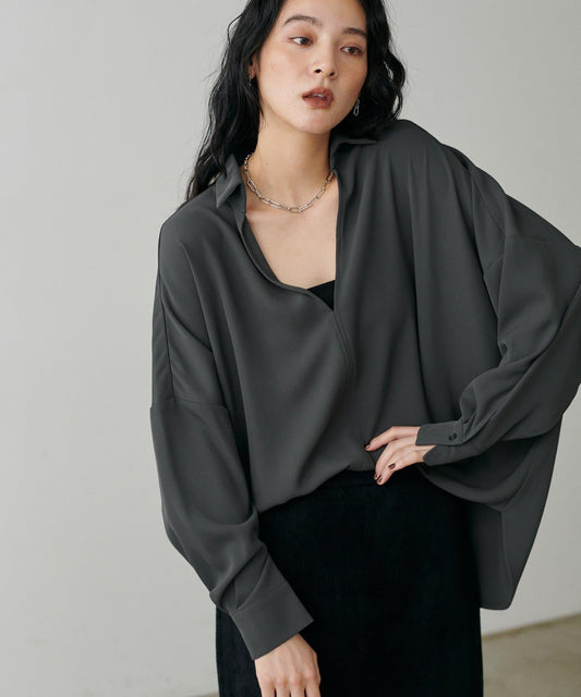 帶領口寬鬆蝙蝠袖套頭衫