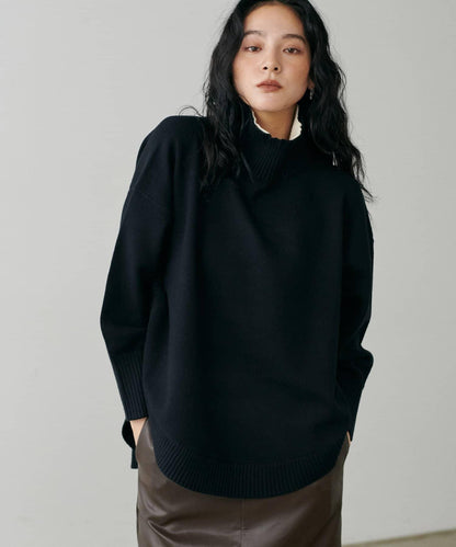 圓弧下襬雙層領針織衫