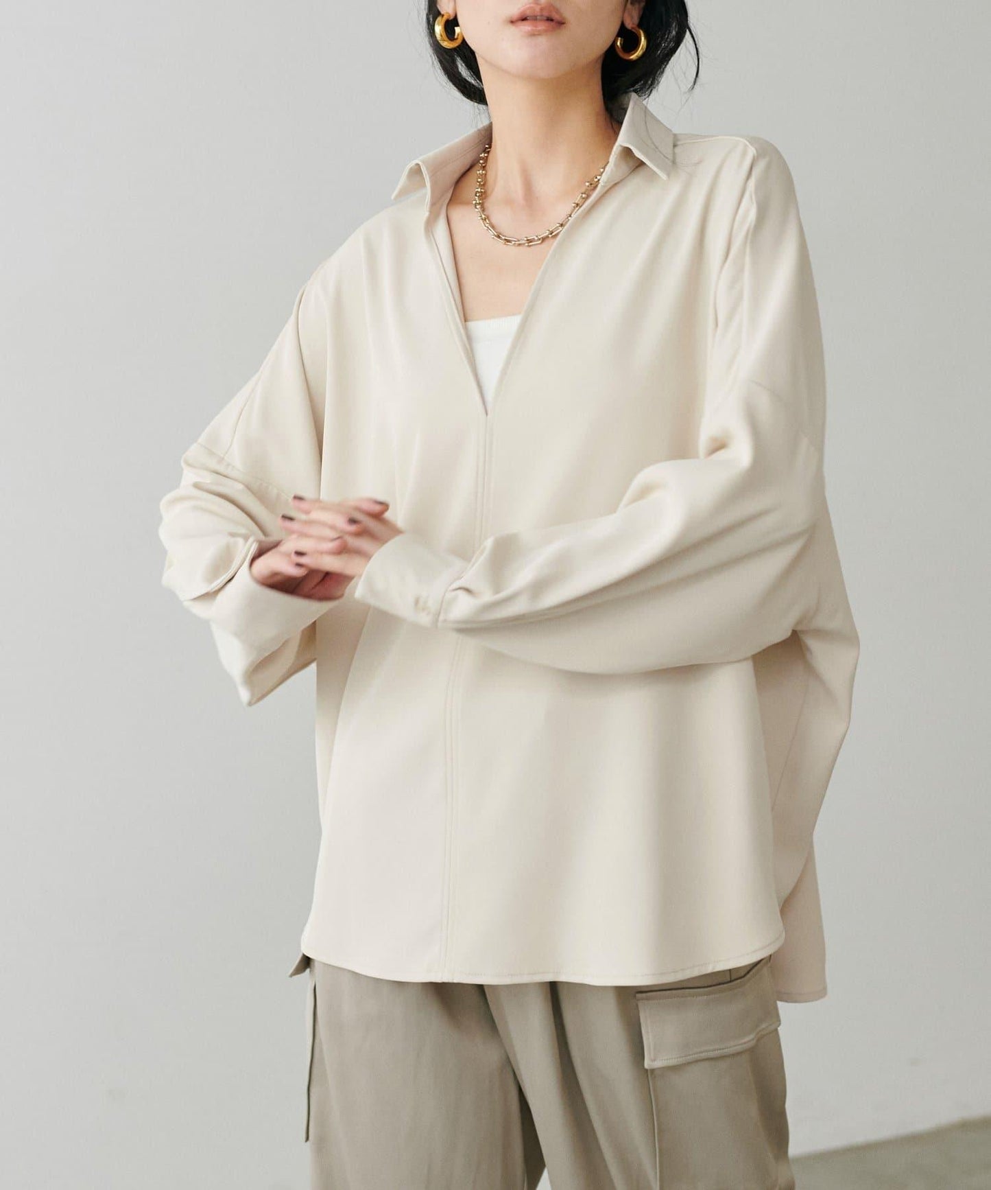 帶領口寬鬆蝙蝠袖套頭衫