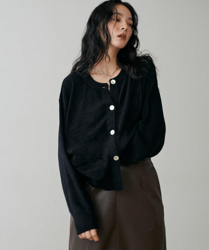 蓬鬆羽毛感針織短款開衫