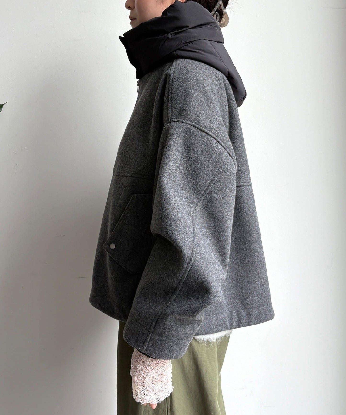 法蘭絨拼接塔夫綢短夾克