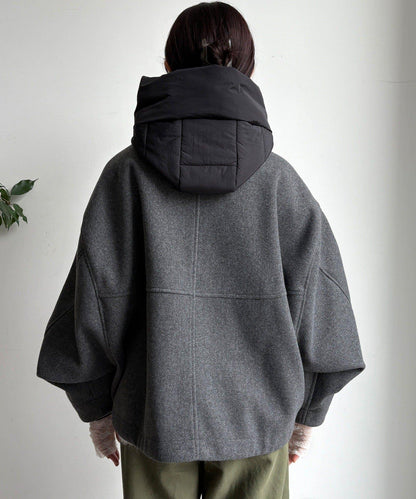 法蘭絨拼接塔夫綢短夾克