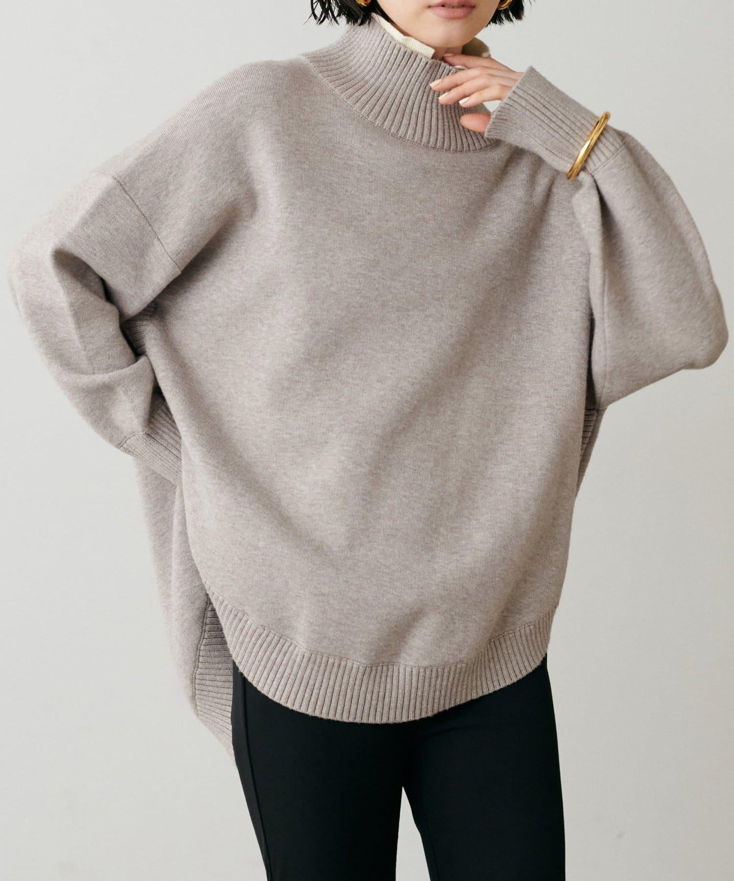 圓弧下襬雙層領針織衫