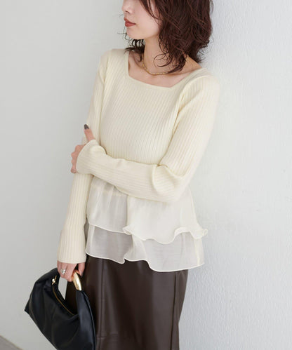 前後兩穿荷葉邊針織衫