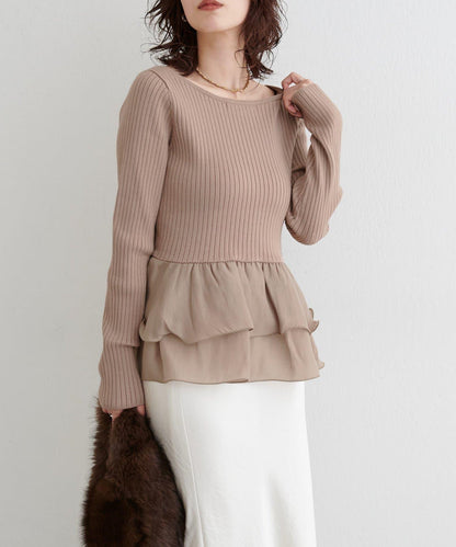 前後兩穿荷葉邊針織衫