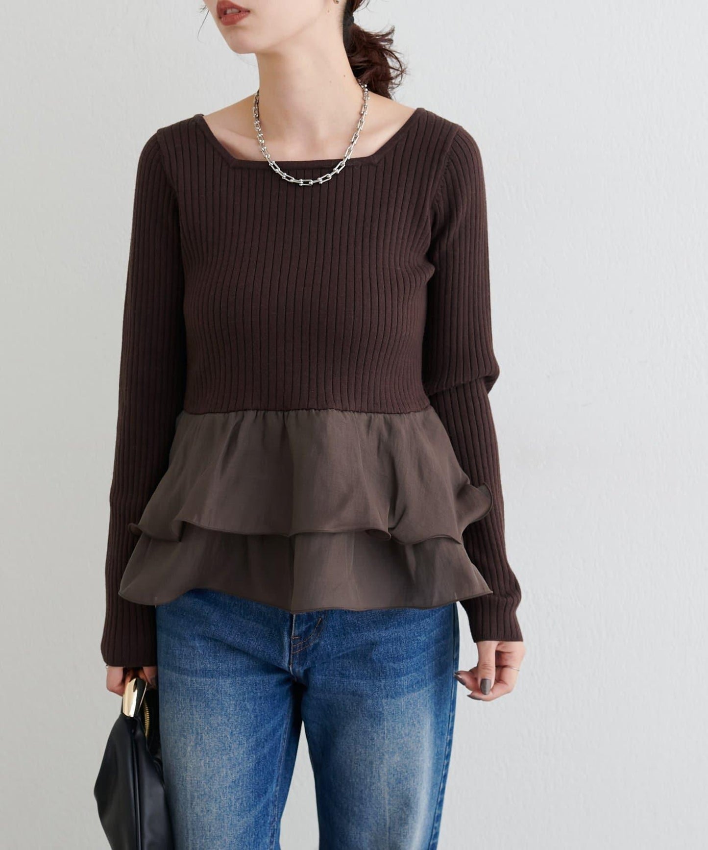 前後兩穿荷葉邊針織衫