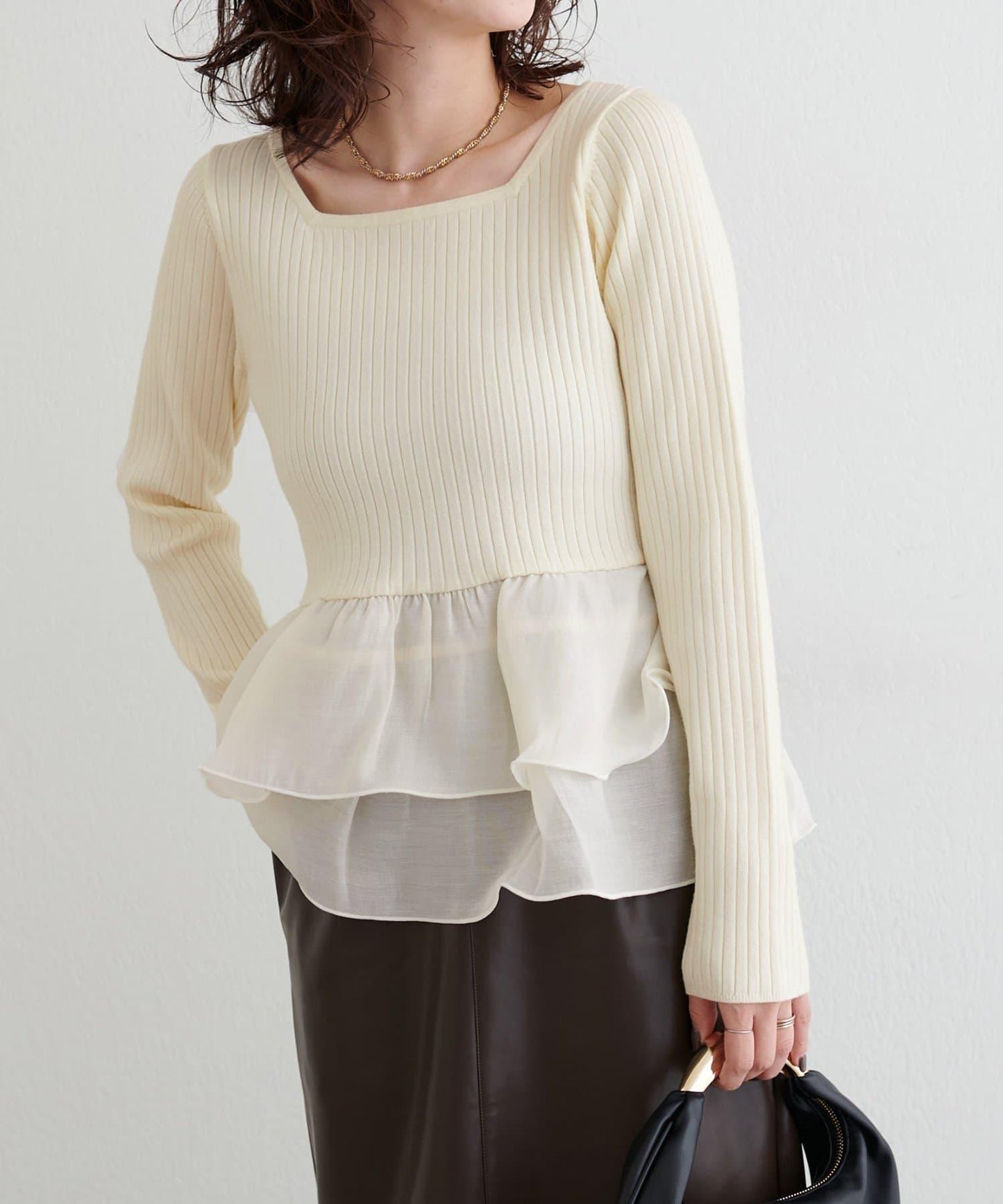 前後兩穿荷葉邊針織衫