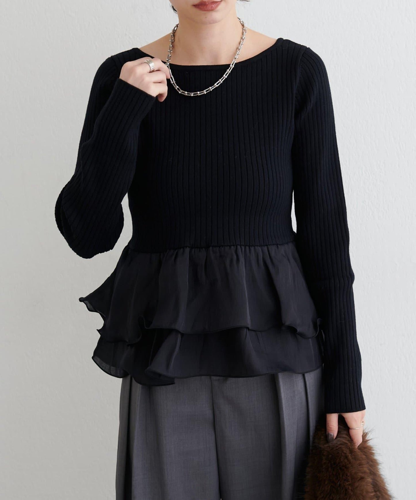 前後兩穿荷葉邊針織衫