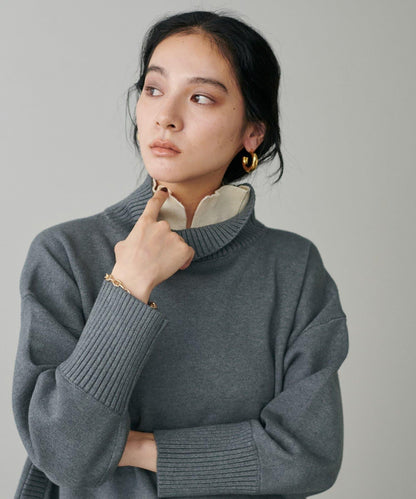 圓弧下襬雙層領針織衫