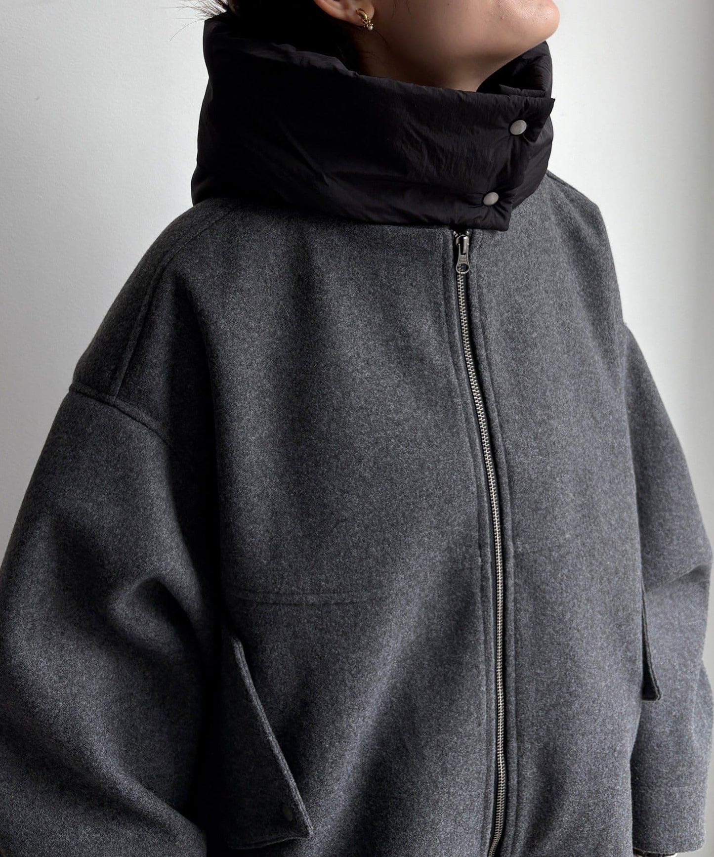 法蘭絨拼接塔夫綢短夾克