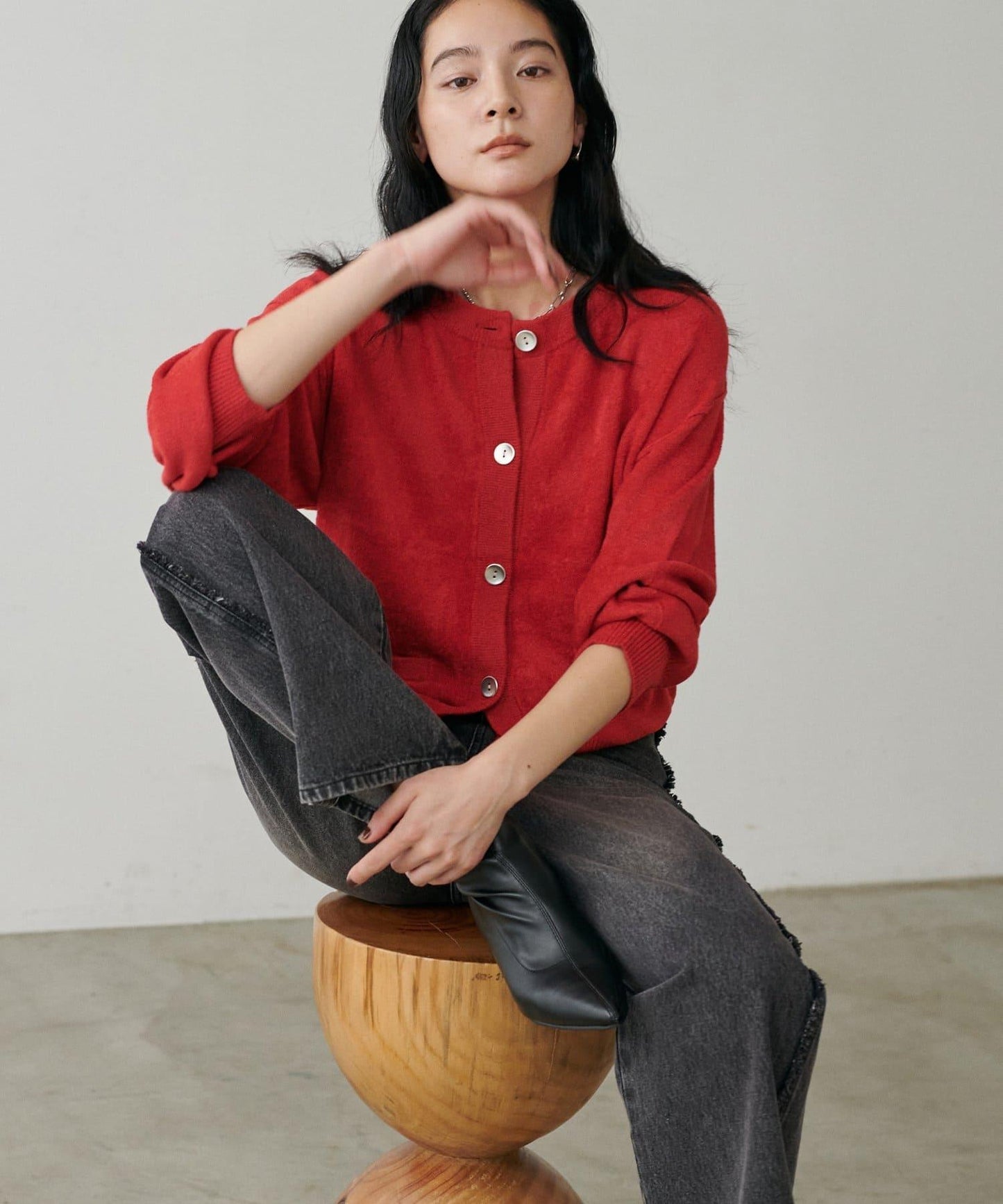 蓬鬆羽毛感針織短款開衫