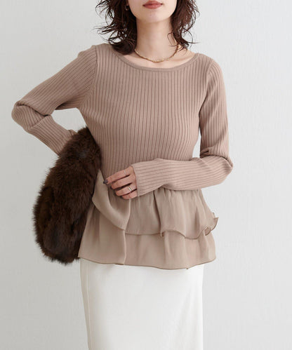 前後兩穿荷葉邊針織衫