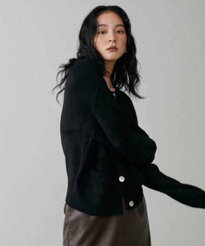 蓬鬆羽毛感針織短款開衫