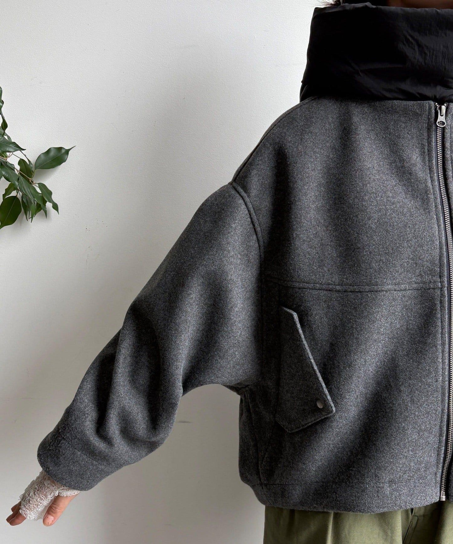 法蘭絨拼接塔夫綢短夾克