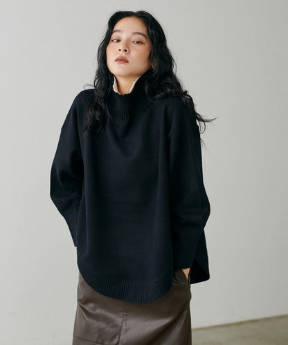 圓弧下襬雙層領針織衫