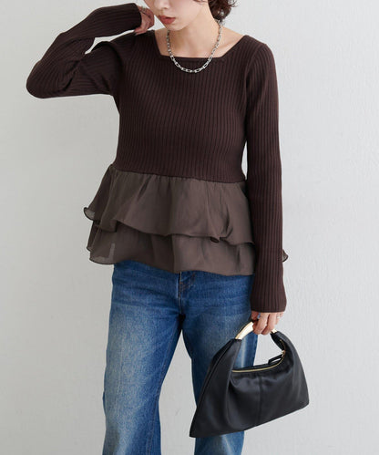 前後兩穿荷葉邊針織衫