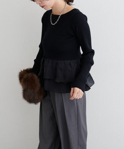 前後兩穿荷葉邊針織衫