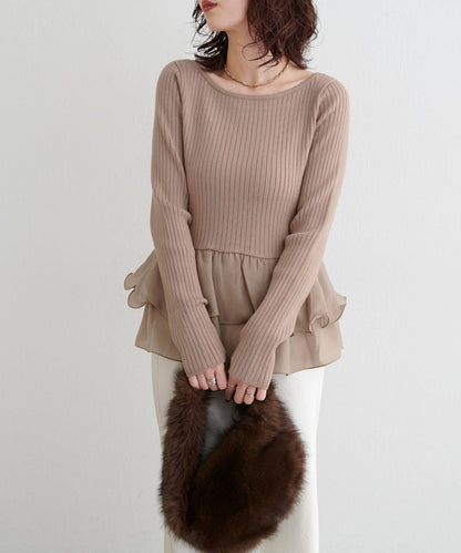 前後兩穿荷葉邊針織衫