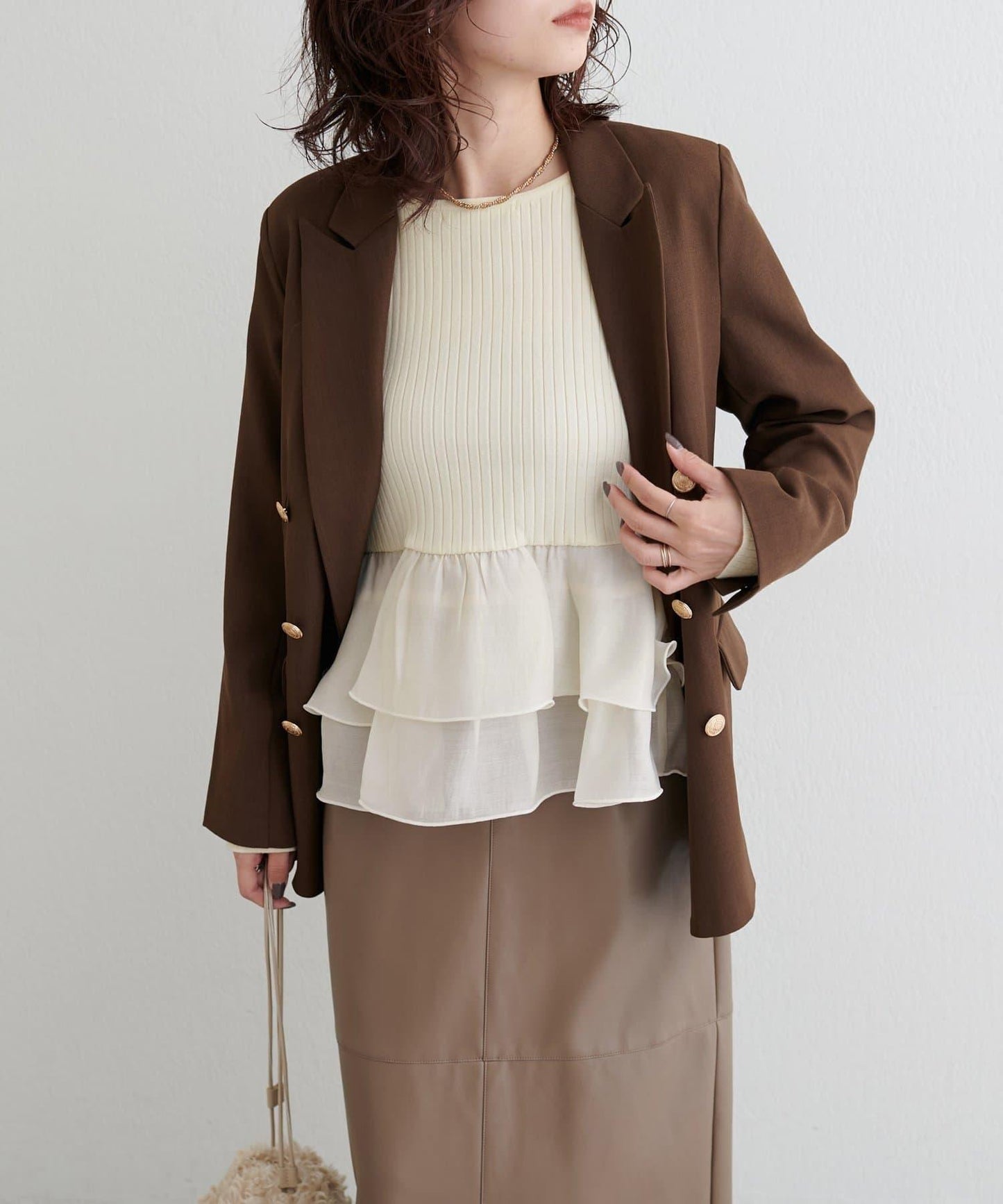 前後兩穿荷葉邊針織衫