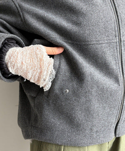 法蘭絨拼接塔夫綢短夾克