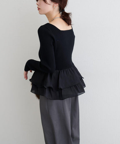 前後兩穿荷葉邊針織衫